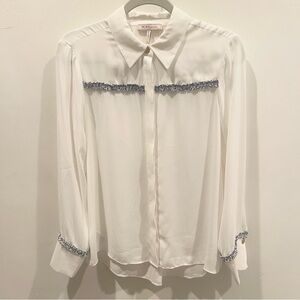 BCBGeneration White Button Down Blouse with Blue Details